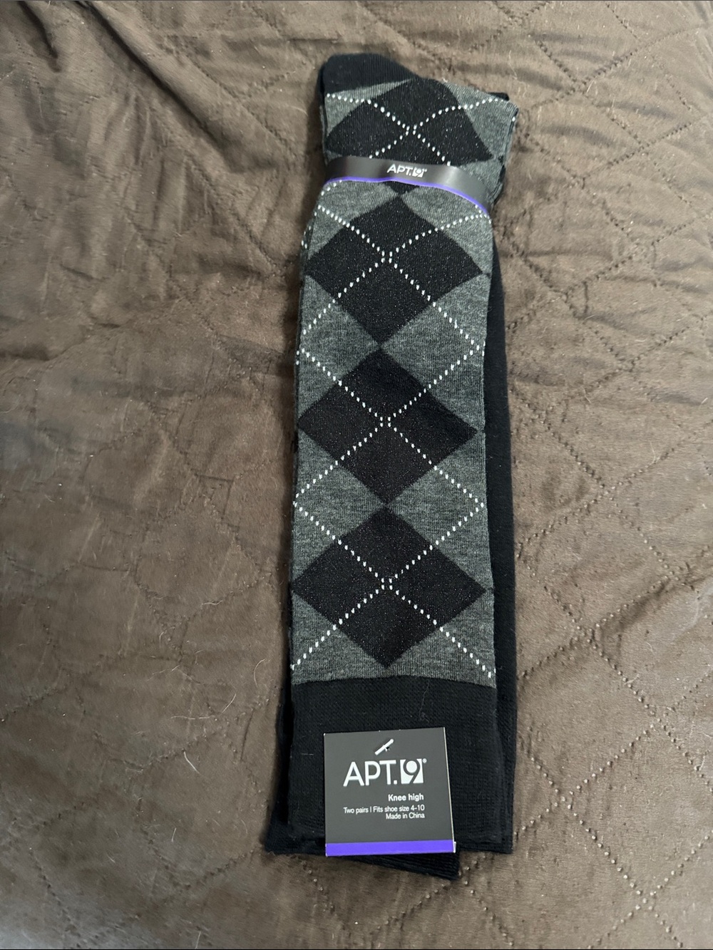 Apt. 9 Black & Gray Argyle Knee-High Dress Socks